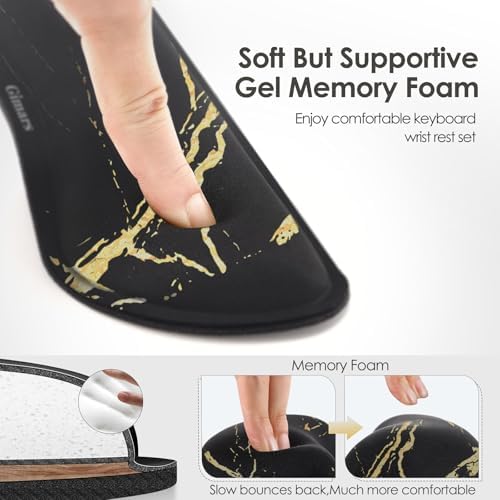 Gimars Upgrade Enlarge Gel Memory Foam Set Keyboard Wrist Rest Pad, Mouse Wrist Cushion Support for Office, Computer, Laptop, Mac, Comfortable, Lightweight for Easy Typing Pain Relief,Marbling