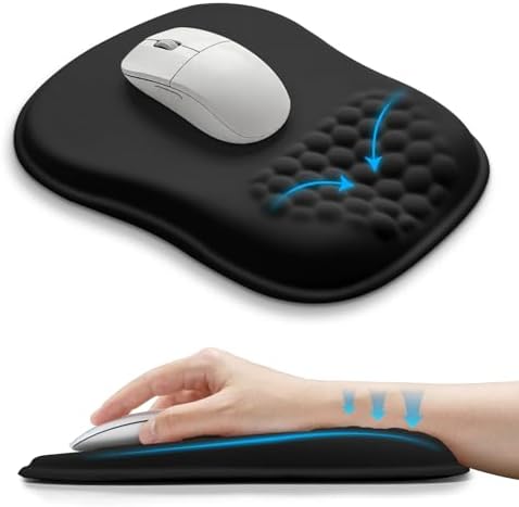 Hokafenle Ergonomic Wrist-hugging Mouse Pad Wrist Support, U-shaped Holding Wrist Rest Mousepad for Carpal Tunnel Pain Relief with Cushioned Memory Foam Slope Massage Bulge (Classic 10.2x8.3 in,Black)