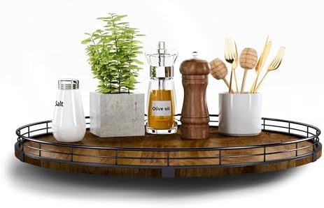 AMH 18-Inch Farmhouse Oak Lazy Susan Organizer, Walnut Finish