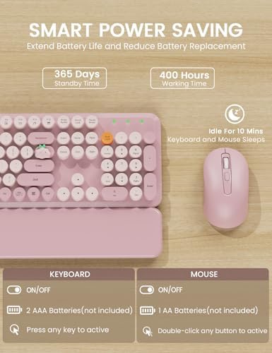 Wireless Keyboard and Mouse Combo, Cute Typewriter, Magnetic Wrist Rest