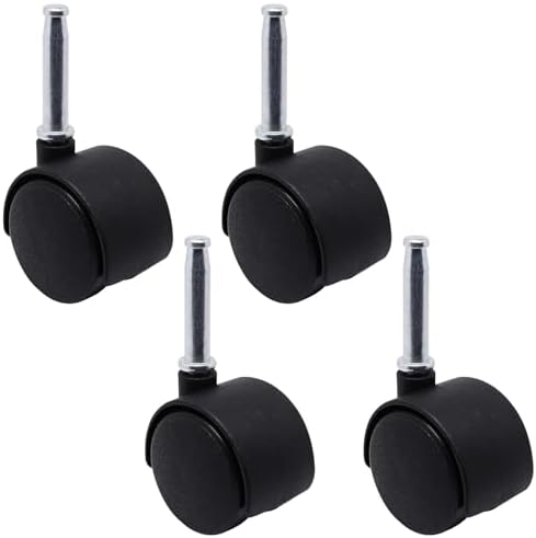 1.5 Inch Stem Swivel Casters Set of 4, M8 Grip Neck Stem Swivel Caster Wheels, 360° Rotation Heavy Duty Replacement Castors for Furniture Table Drawer Cabinet Plant Shelf Chair Wheels (Black)