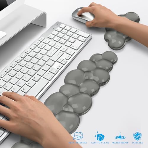 Gel Cloud Keyboard and Mouse Wrist Rest, Cute Wrist Support and Arm Support Keyboard Rest for Keyboard and Mouse Typing Pain Relief，Suitable for Office/Computer/Laptop/Gaming (Gray)