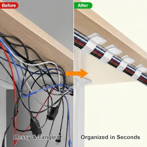 Cable Management Under Desk, 20 Pair Cord Organizer Straps White