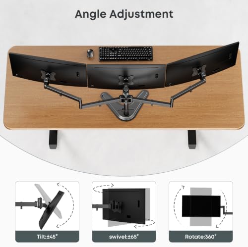 Triple Monitor Stand fits 3 Screens up to 27 Inches, Freestanding