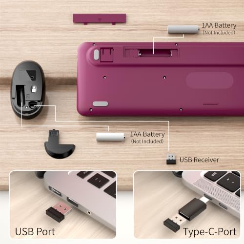 Wireless Computer Keyboard and Mouse Combos, Burgundy-Black