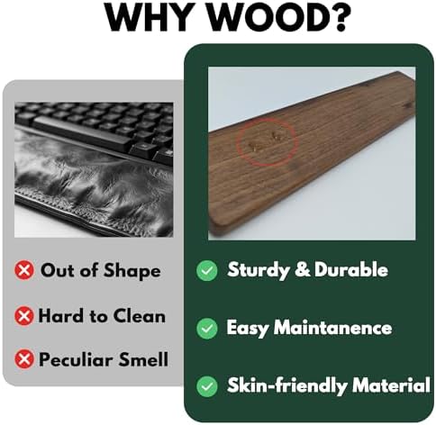 Walnut Wooden Wrist Rest for 75% 80% TKL Keyboard, 14.2-Inch Ergonomic Solid Wood Hand Rest with Non-Slip Base, Stain Resistant Palm Support for Typing & Gaming (14.2“ L)