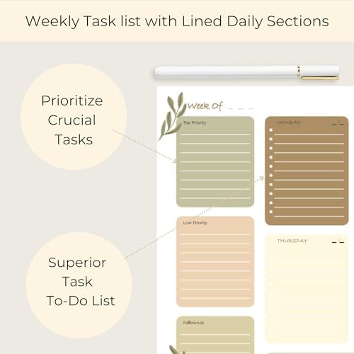 BLU MONACO | Earth Tones Weekly To-Do Notepad | 52-Sheet Tear-Off Weekly Planner with Goals & Priorities | Natural Desk Organizer with Calendar Layout
