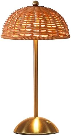 Cordless Table Lamp, Rattan Boho Desk Lamps, Small Wicker Night Light