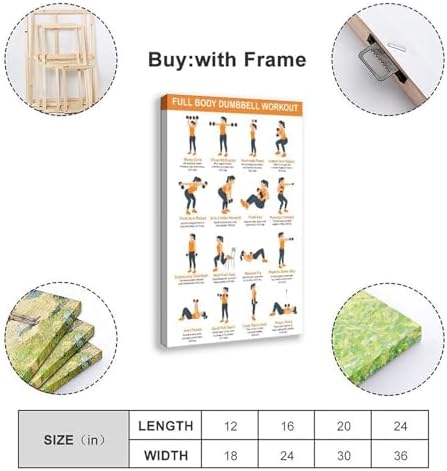 Full Body Dumbbell Workout Chart Home Exercise Routine for Beginners Illustrated Strength Training Canvas Poster Wall Art for Living Room Bedroom Decor Frame 24x36inch