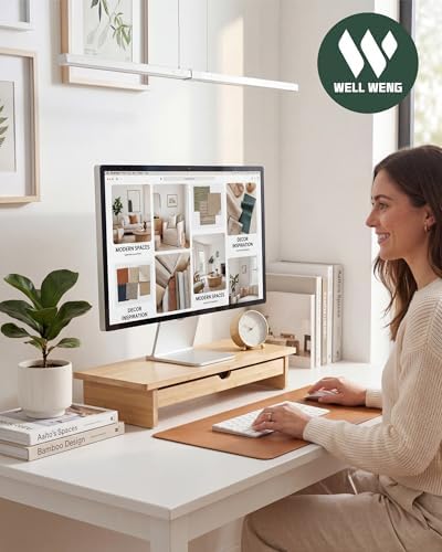 23” Monitor Stand with Large Drawer Keyboard Storage,Bamboo