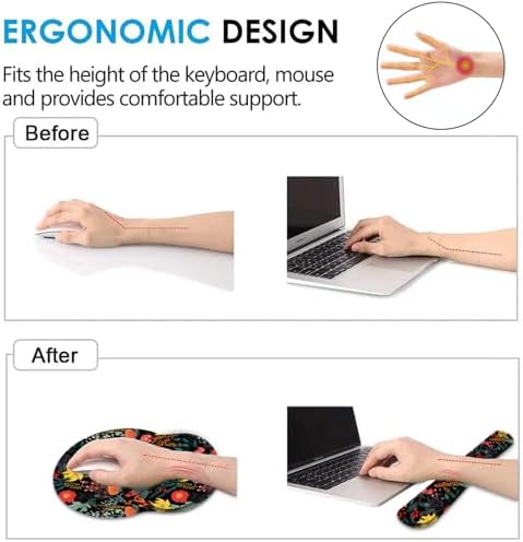 Keyboard Wrist Rest and Mouse Pad Wrist Support Set with Coaster,Ergonomic Mouse Pad,Comfortable for Easy Typing, Pain Relief,Memory Foam Keyboard Pad Set for Laptop Mac,Beautiful Floral