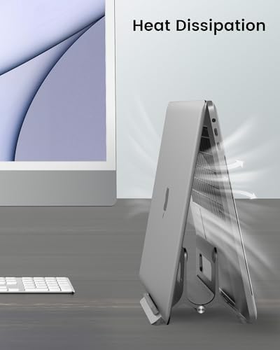 SODI Vertical Laptop Stand for Desk, Gravity Auto Lock MacBook Stand, Aluminum Laptop Holder Vertical Compatible with MacBook Pro, Air, Tablet, Space-Saving Organize Work & Home Office, Gray
