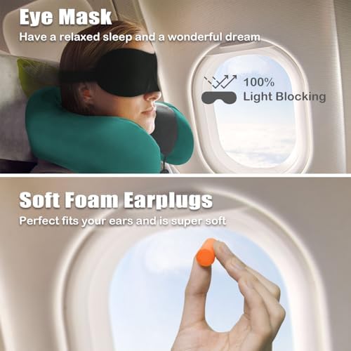 Travel Pillow, Memory Foam Neck Pillow for Traveling, U Shape Neck Pillow Airplane Portable Flight Pillow Travel Kit with 5D Contoured Eye Masks and Earplug for Plane Train Car Home Office