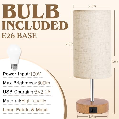 UNIFUN Touch Bedside Lamps 2 Pack, 4-Way Dimmable with USB-C Charging Port