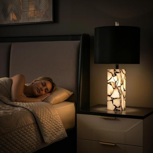 Scenekoy 23" Alabaster Table Lamps Set of 2 for Bedroom with Night Light