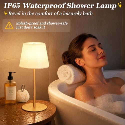 Shower Lamp Rechargeable Waterproof Lamp, Cordless Table Lamp for Bathroom