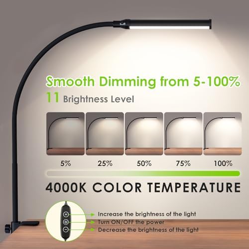ShineTech LED Desk Lamp with Clamp,Clip On Desk Lamp for Home Office
