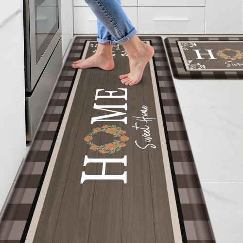Kitchen Mats 2PCS, Anti Fatigue Rugs, 17.3x30+17.3x59in, Brown