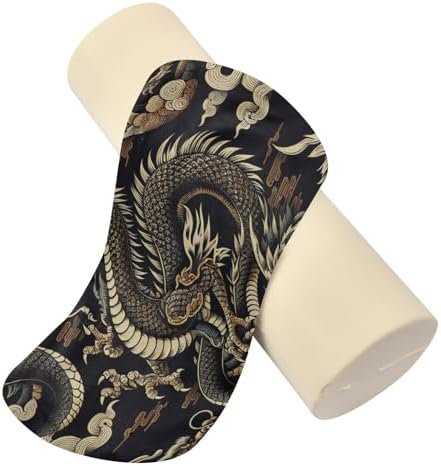 Dragon Japanese Neck Roll Pillow - Extra Dense Memory Foam Round Cylinder Bolster for Cervical Support, Spondylosis, Neck Pain Relief