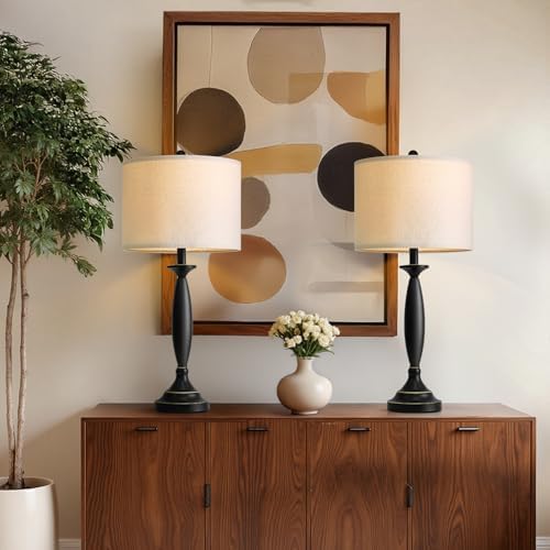Oneach 28" Modern Table Lamps Set of 2 for Living Room Bedroom, USB Ports