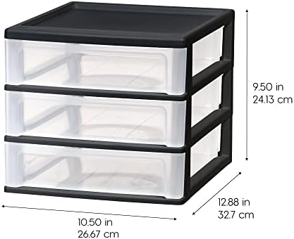 IRIS USA 2-Pack, 3-Drawer Medium Plastic Stacking Desktop Organizer, Black