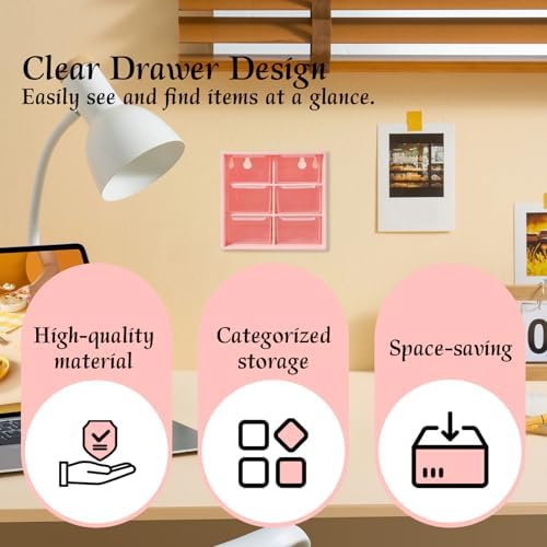 Small Mini Drawer Organizer for Desk, 6 Drawers, 4.7" x 4.7" x 3.8" Pink