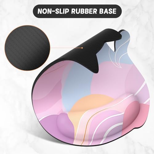 Ergonomic Mouse Pad with Wrist Rest, Cute Cat Memory Foam Padded Pain Relief Non-Slip Wrist Support Mouse Mat for Gaming Work Computer Laptop, Funny Office Supplies Desk Accessory, Pink Art