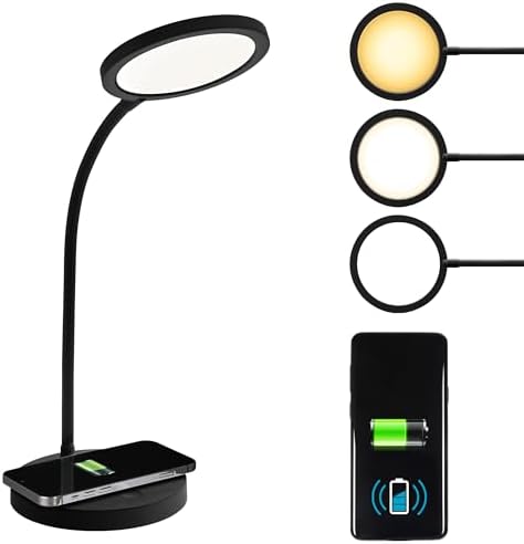 OttLite Good Housekeeping Circular Desk Lamp, Wireless Charging, Black