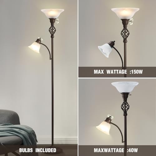 GyroVu Torchiere Floor Lamp for Living Room, LED Standing Reading Light
