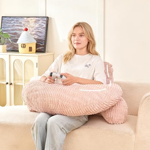 17" Reading Pillow for Bed,U Shaped Arm & Elbow Support,Pink Corduroy
