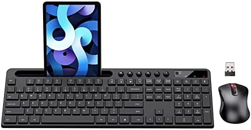 MARVO Wirelss Keyboard and Mouse Combo with Phone Holder, Full-Size, Black