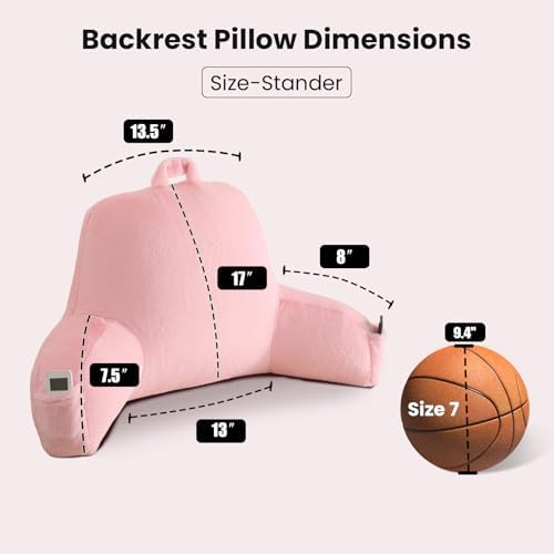 Soft Reading Pillow for Bed with Arms,Middle,Pink,Faux Fur