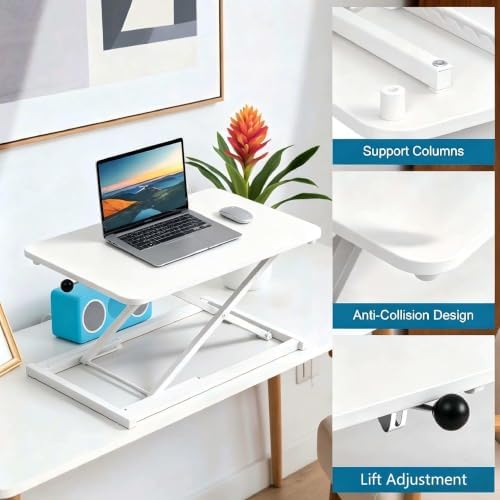 Height Adjustable Standing Desk White Converter Keyboard Riser 23.6 Inch