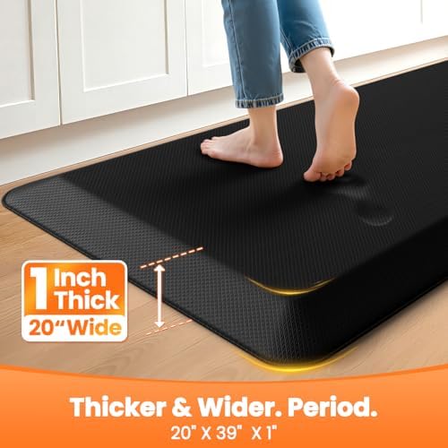 1-Inch Thick Anti-Fatigue Mat for Kitchen and Standing Desk, 20"x39", Black
