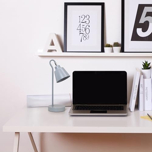 Simple Designs LD1079-GRY 16" Sleek Essentials Metal Looped Desk Task Lamp with Adjustable Shade, for Office, Desk, Nightstand, Dorm, Gray