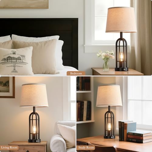 SRJJA 24" Farmhouse Touch Table Lamps for Living Room Set of 2 with USB A+C