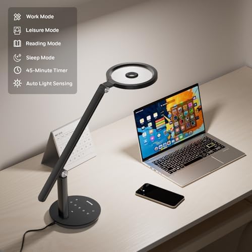 Honeywell H6 Desk Lamp for Home Office, Dimmable Reading Table Light, Black