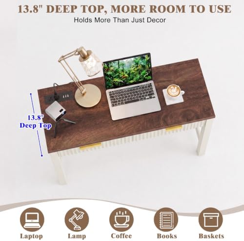 Cyclysio 32" Small Console Table with Charging Station & 2 Fluted Drawers
