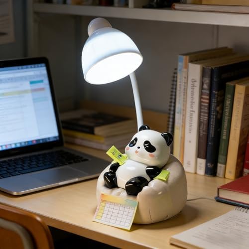 Cute Panda Night Light with Phone Stand & Storage, Rechargeable Bedside Lamp, 3-Level Touch Control Adjustable, LED Desk Lamp with USB for Bedroom Study Room, Boys Girls Gift (Pink)