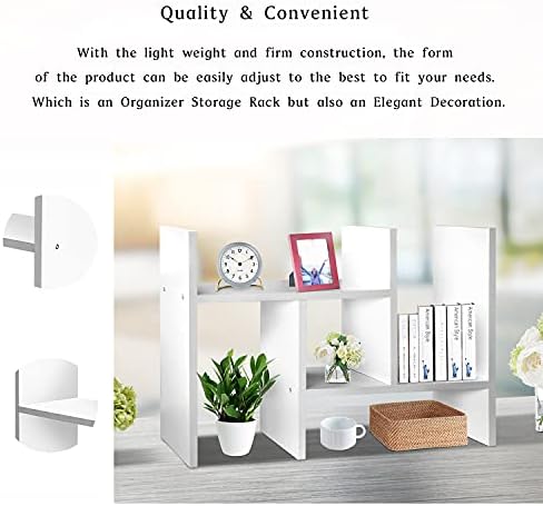 J.M.Deco Desktop Organizers and Storage for Office, Adjustable Desktop Organizer Shelves Double H Display, Desktop Shelf Organizer True Natural Stand Shelf (White)