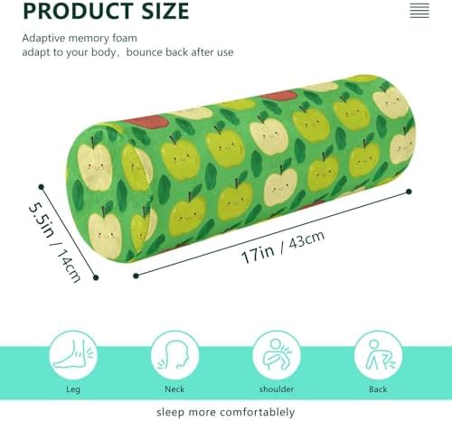 Yuiboo Cylinder Neck Roll Pillow, Fruit Face Green Orthopedic Round Pillows Memory Foam with Cover Knees Support for Massage Table