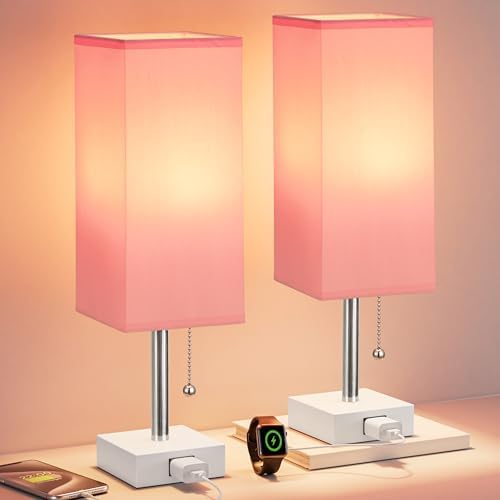 Fenmzee Bedside Lamp for Bedroom Set of 2 - Pink Table Lamp for Nightstand