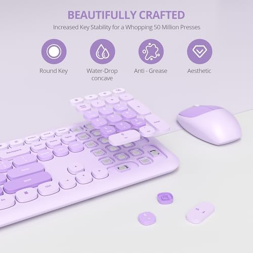 Surmen Cute Purple Keyboard and Mouse Wireless Silent, Full-Size Retro Typewriter Wireless Quiet Keyboard Mice Set Low-Noise 2.4GHz for Computer, Desktop, Laptop(6-Diary Purple)