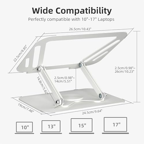 suptek Laptop Stand for Desk, Adjustable Computer Notebook Stand with 360° Rotating Base, Ergonomic Laptop Riser for Collaborative Work, Foldable & Portable Laptop Stand,fits for 11-17" Laptops,White