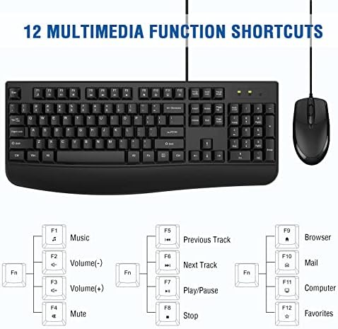 EDJO Wired Keyboard and Mouse Combo,Ergonomic with Palm Rest,Full Size