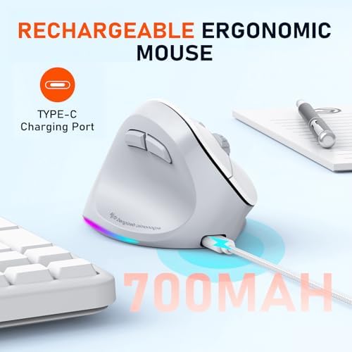 MEETION Left-Handed Wireless Ergonomic Vertical Mouse, Rechargeable - Gray