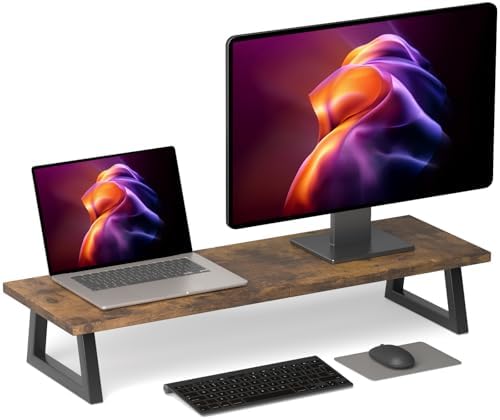 TEAMIX 31.5 inch Dual Monitor Stand Riser, TV Riser, Wood Desk Organizer
