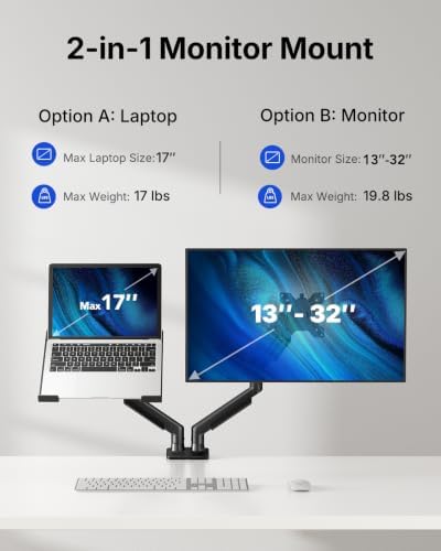 HUANUO Dual Monitor Arm with Laptop Tray, 13-32" Monitor, 17" Laptops