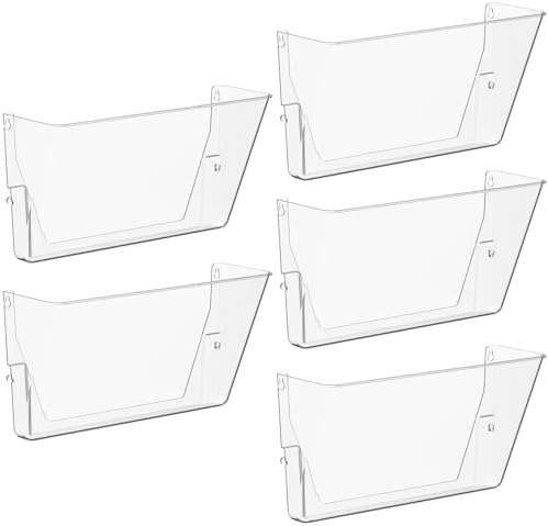 Gawerk Clear Acrylic Single Pocket, Plastic Hanging Wall Mount File Holder for Office Home (Clear, 5 Pack)