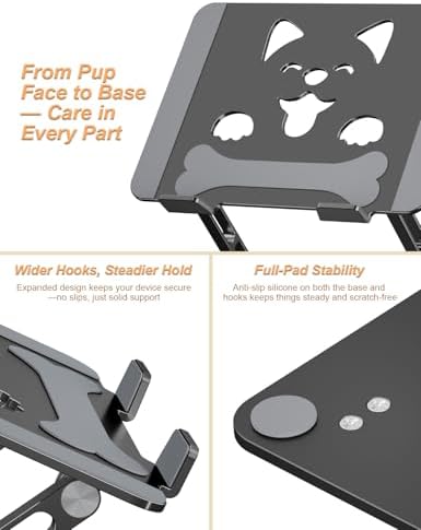 Aoviho Aluminum Laptop Stand for Desk Fit for All 10"-17.3" Laptops, Black